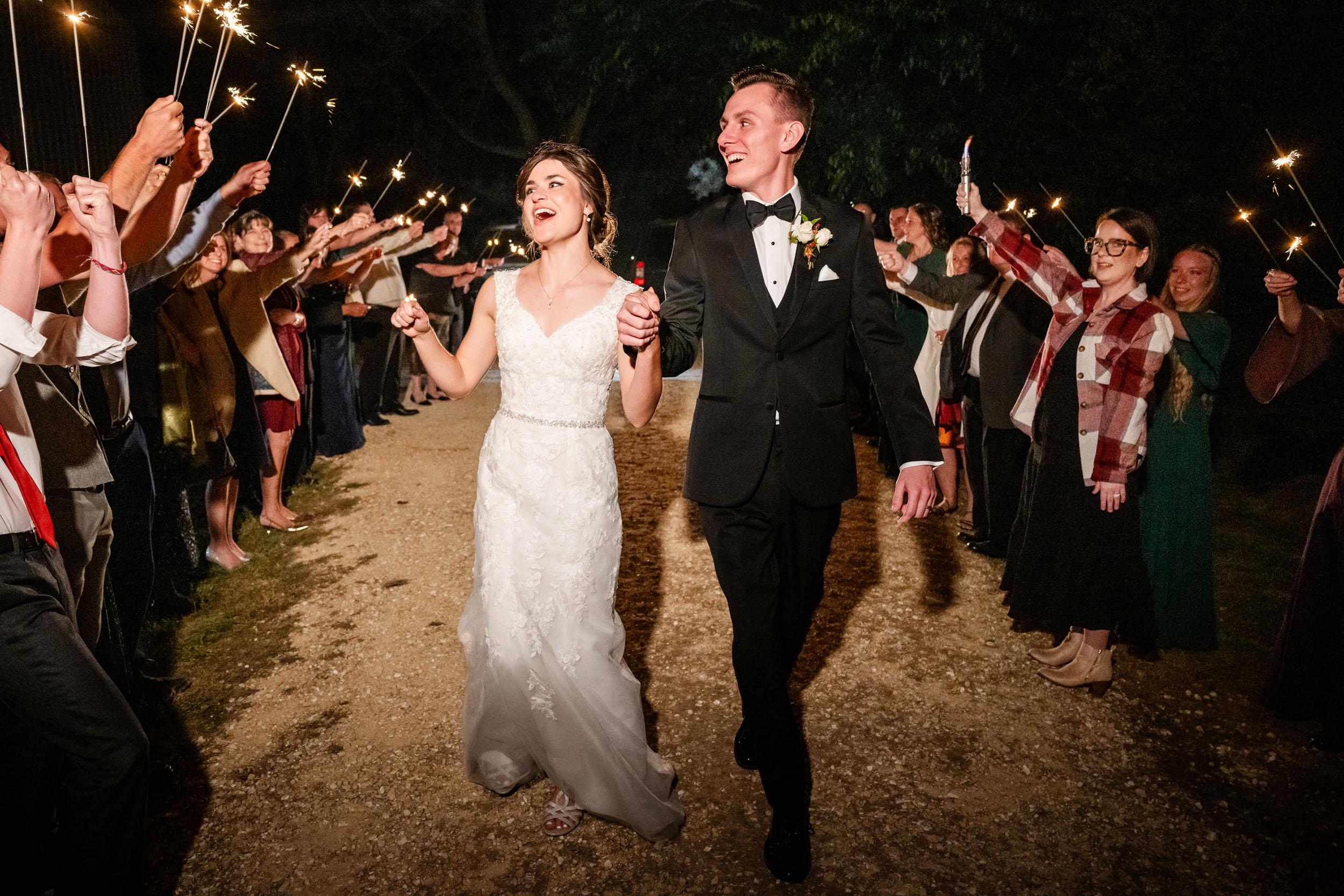 Sparkler exit at outdoor farm wedding